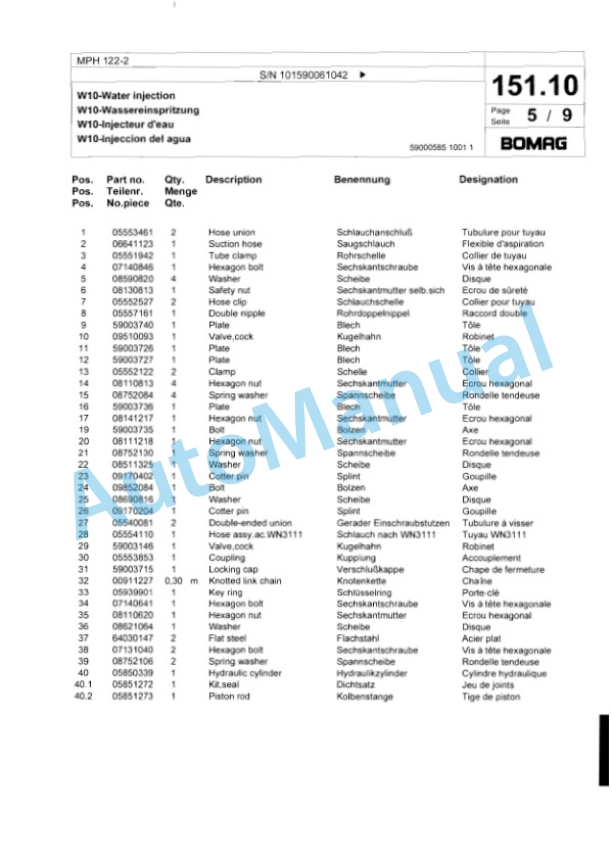 Bomag MPH 122-2 Soil Stabilizer - Asphalt Recycler Spare Parts Catalogue 00818726-4