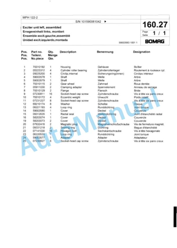 Bomag MPH 122-2 Soil Stabilizer - Asphalt Recycler Spare Parts Catalogue 00818726-5