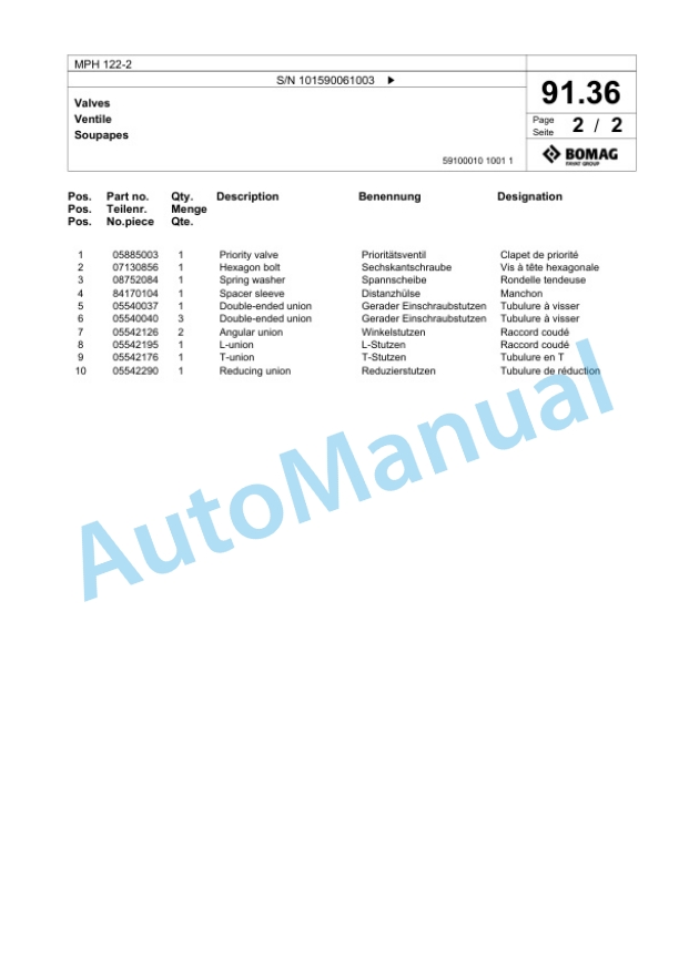 Bomag MPH 122-2 Soil Stabilizer - Asphalt Recycler Spare Parts Catalogue 00818727-2