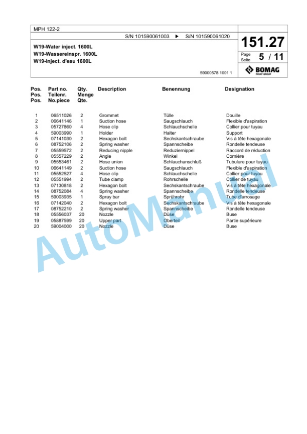 Bomag MPH 122-2 Soil Stabilizer - Asphalt Recycler Spare Parts Catalogue 00818727-4