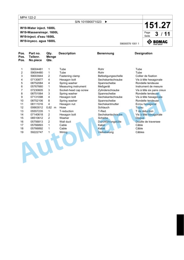 Bomag MPH 122-2 Soil Stabilizer - Asphalt Recycler Spare Parts Catalogue 00818911-4