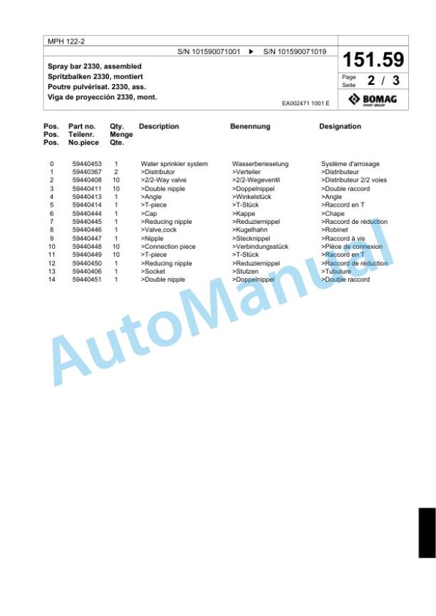 Bomag MPH 122-2 Soil Stabilizer - Asphalt Recycler Spare Parts Catalogue 00818911-5
