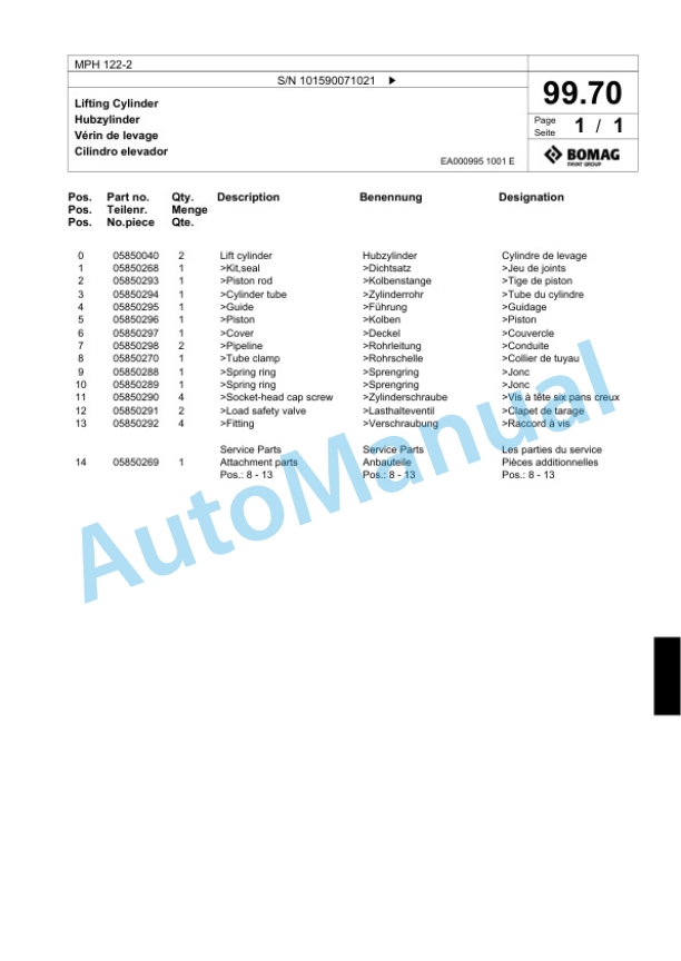 Bomag MPH 122-2 Soil Stabilizer - Asphalt Recycler Spare Parts Catalogue 00824987-4