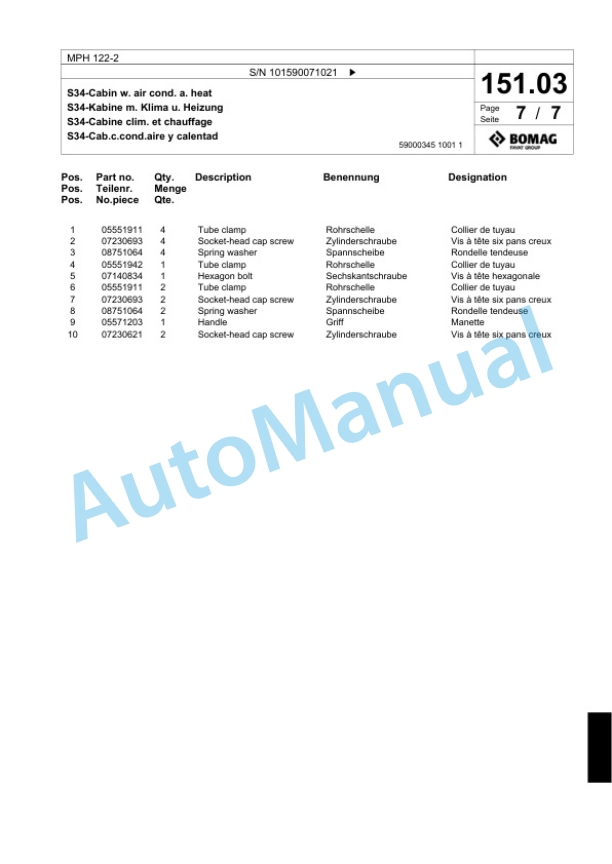Bomag MPH 122-2 Soil Stabilizer - Asphalt Recycler Spare Parts Catalogue 00824987-5