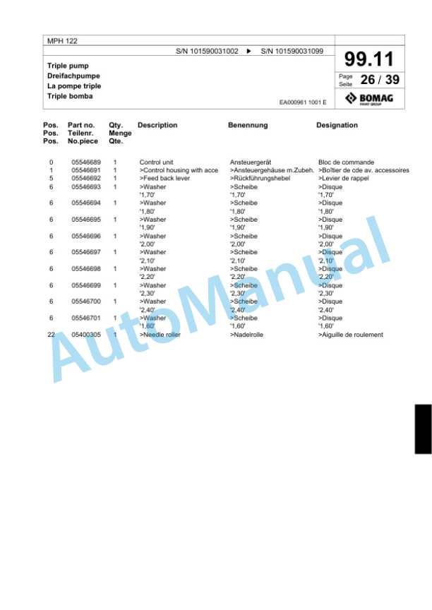 Bomag MPH 122 Soil Stabilizer - Asphalt Recycler Spare Parts Catalogue 00817595-3