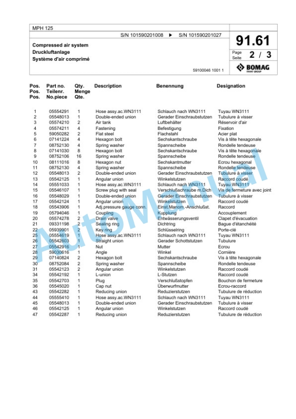 Bomag MPH 125 Soil Stabilizer - Asphalt Recycler Spare Parts Catalogue 00818273-2