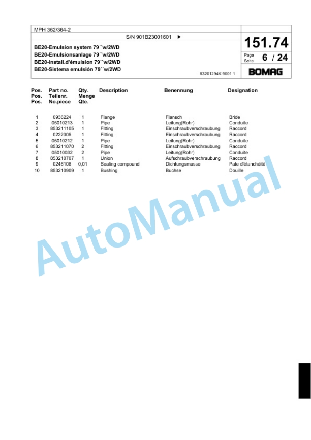 Bomag MPH 362-364-2 Soil Stabilizer - Asphalt Recycler Spare Parts Catalogue 00817961-4