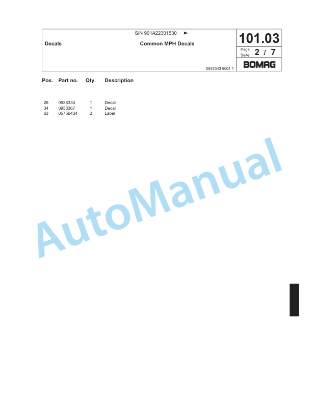 Bomag MPH 454 Soil Stabilizer - Asphalt Recycler Spare Parts Catalogue 00817885-5