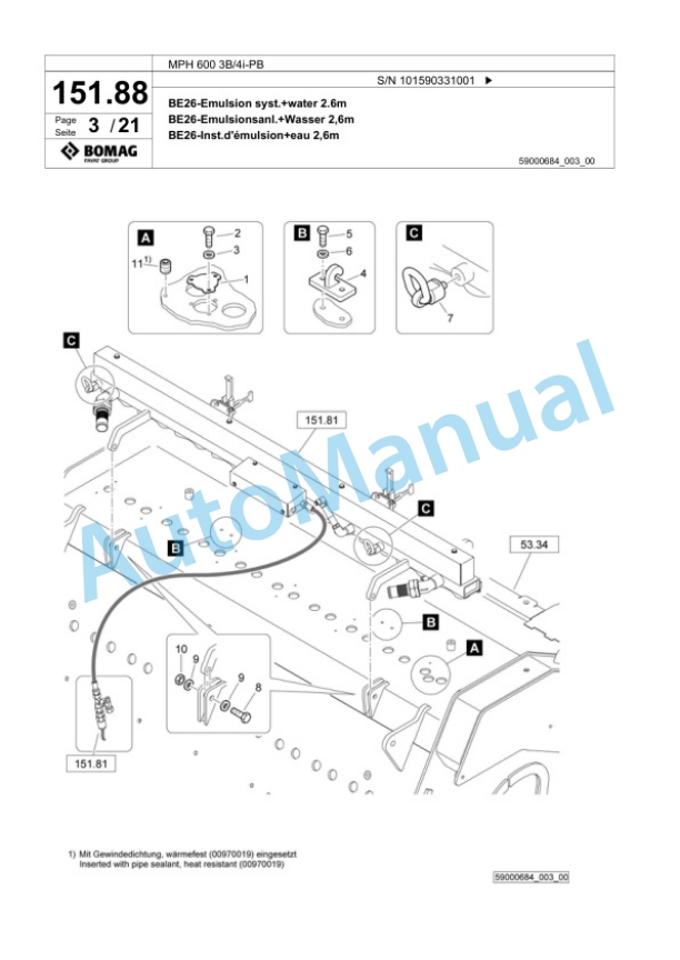 Bomag MPH 600 3B-4i-PB Soil Stabilizer - Asphalt Recycler Spare Parts Catalogue 00824645-4