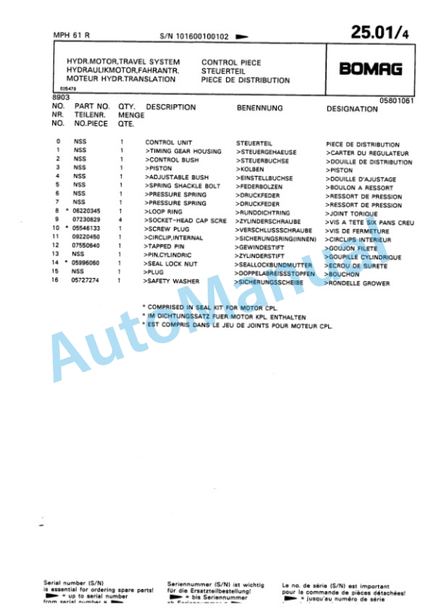Bomag MPH 61 R Asphalt Recycler Spare Parts Catalogue 00810060-2