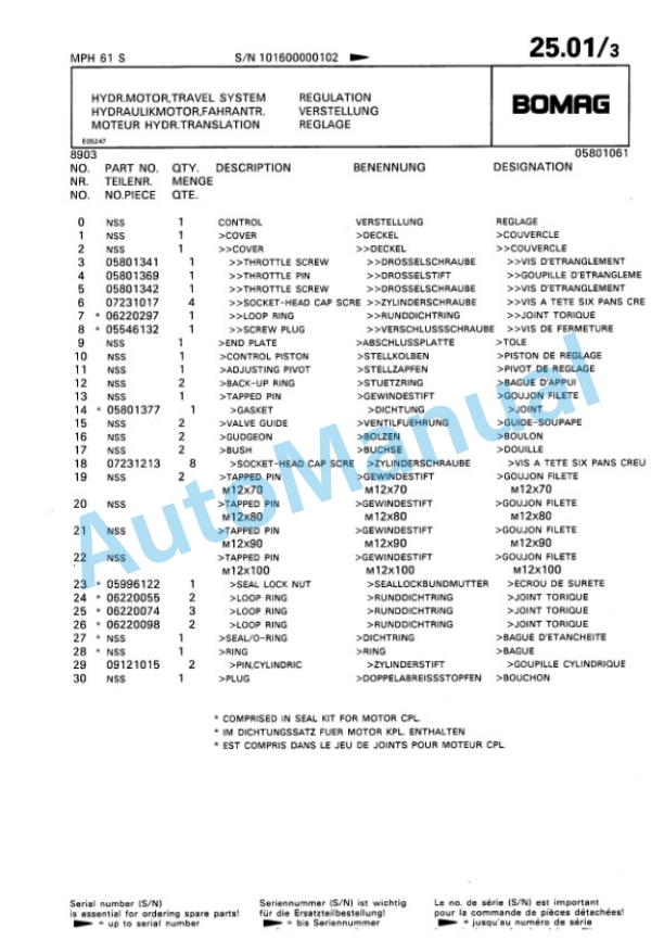 Bomag MPH 61 S Soil Stabilizer Spare Parts Catalogue 00810059-2