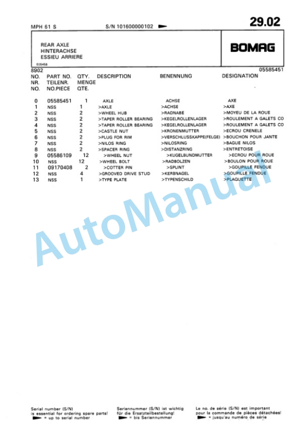 Bomag MPH 61 S Soil Stabilizer Spare Parts Catalogue 00810059-3