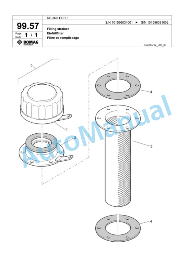 Bomag RS 360 TIER 3 Soil Stabilizer - Asphalt Recycler Spare Parts Catalogue 00825661-4