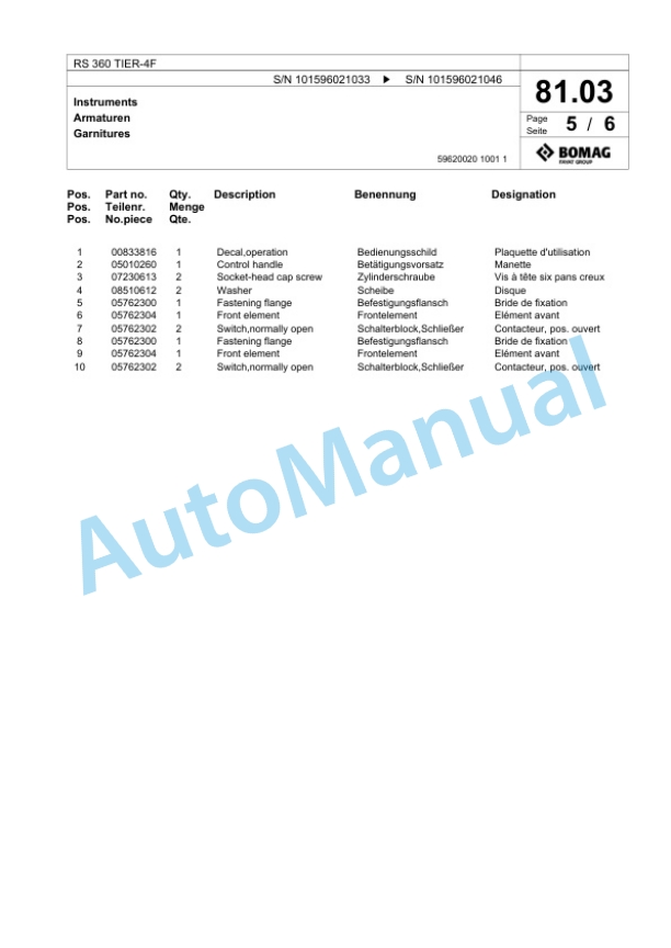 Bomag RS 360 TIER-4F Soil Stabilizer - Asphalt Recycler Spare Parts Catalogue 00825055-2
