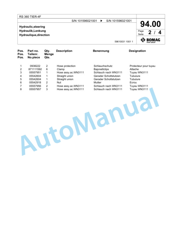 Bomag RS 360 TIER-4F Soil Stabilizer - Asphalt Recycler Spare Parts Catalogue 00825055-3