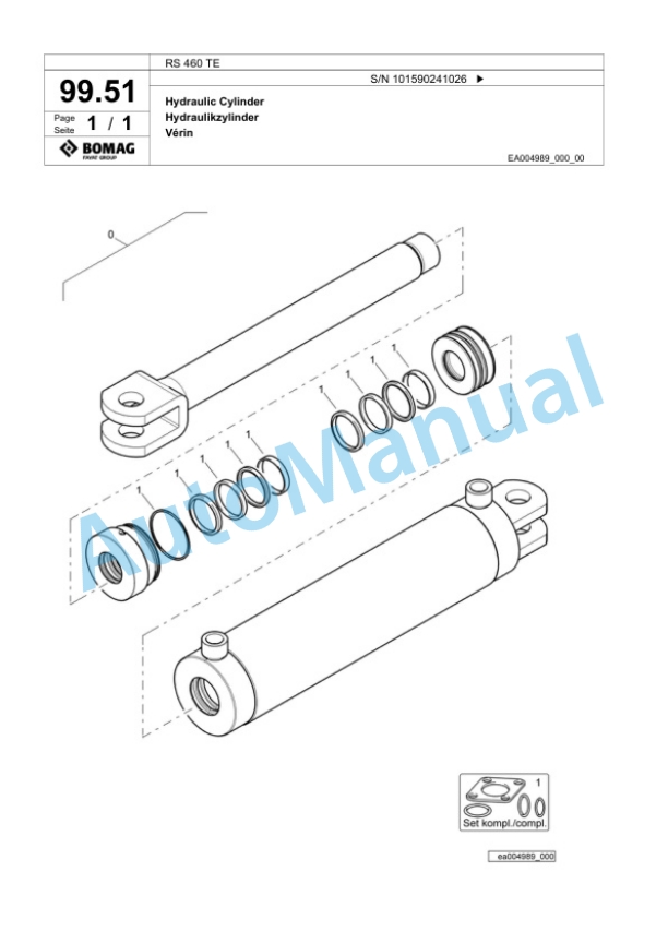 Bomag RS 460 TE Soil Stabilizer - Asphalt Recycler Spare Parts Catalogue 00825833-4