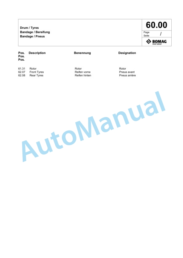 Bomag RS 460 Tier 3A Soil Stabilizer - Asphalt Recycler Spare Parts Catalogue 00824807-2