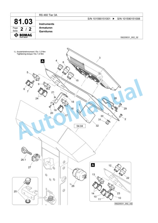 Bomag RS 460 Tier 3A Soil Stabilizer - Asphalt Recycler Spare Parts Catalogue 00825187-2