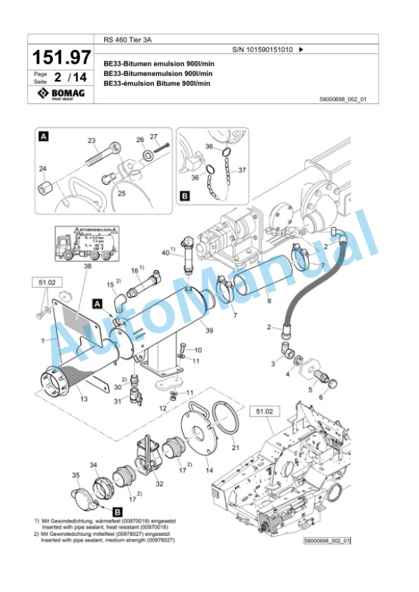 Bomag RS 460 Tier 3A Soil Stabilizer - Asphalt Recycler Spare Parts Catalogue 00825187-5