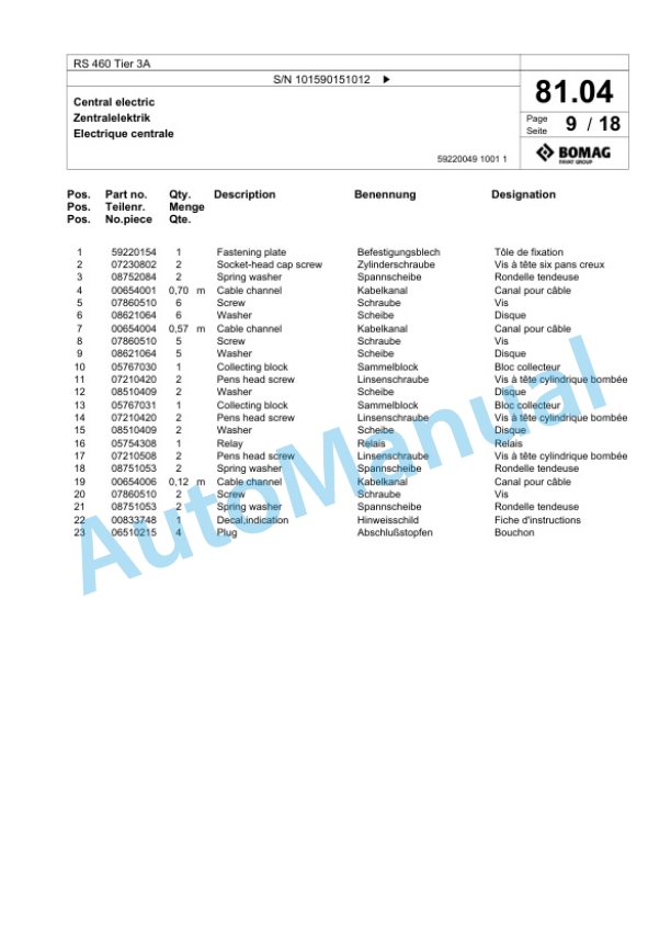Bomag RS 460 Tier 3A Soil Stabilizer - Asphalt Recycler Spare Parts Catalogue 00826141-2