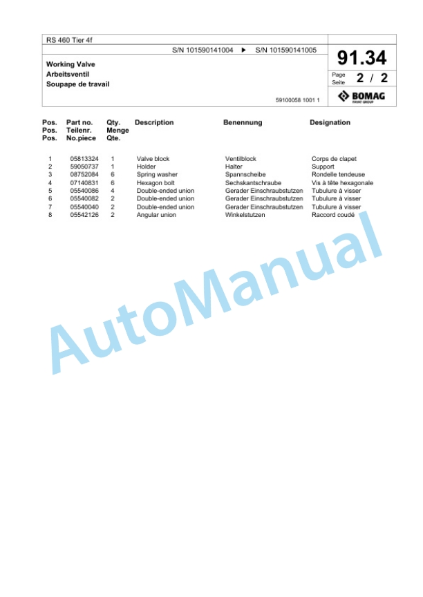 Bomag RS 460 Tier 4f Soil Stabilizer - Asphalt Recycler Spare Parts Catalogue 00824809-3