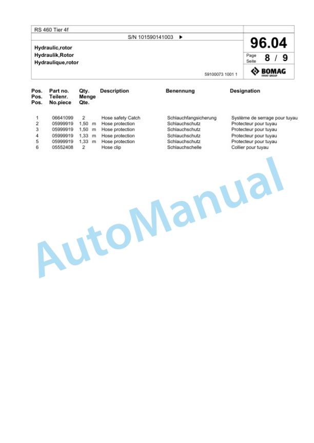 Bomag RS 460 Tier 4f Soil Stabilizer - Asphalt Recycler Spare Parts Catalogue 00824809-4