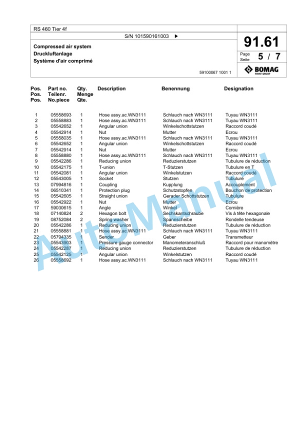 Bomag RS 460 Tier 4f Soil Stabilizer - Asphalt Recycler Spare Parts Catalogue 00825189-3