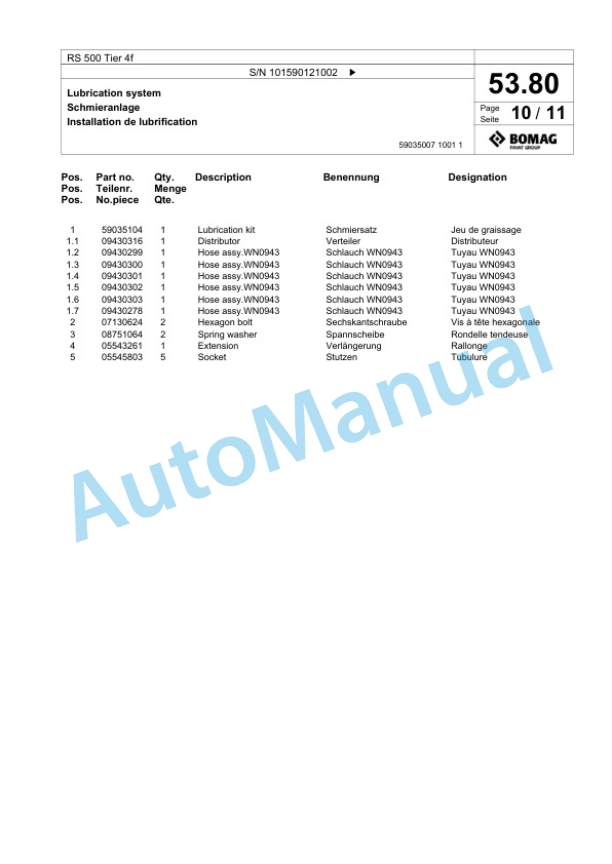 Bomag RS 500 Tier 4f Soil Stabilizer - Asphalt Recycler Spare Parts Catalogue 00824755-2