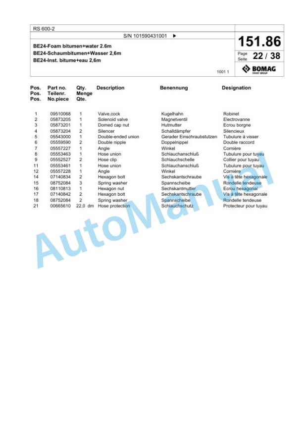 Bomag RS 600-2 Soil Stabilizier - Asphalt Recycler Spare Parts Catalogue 00826669-4