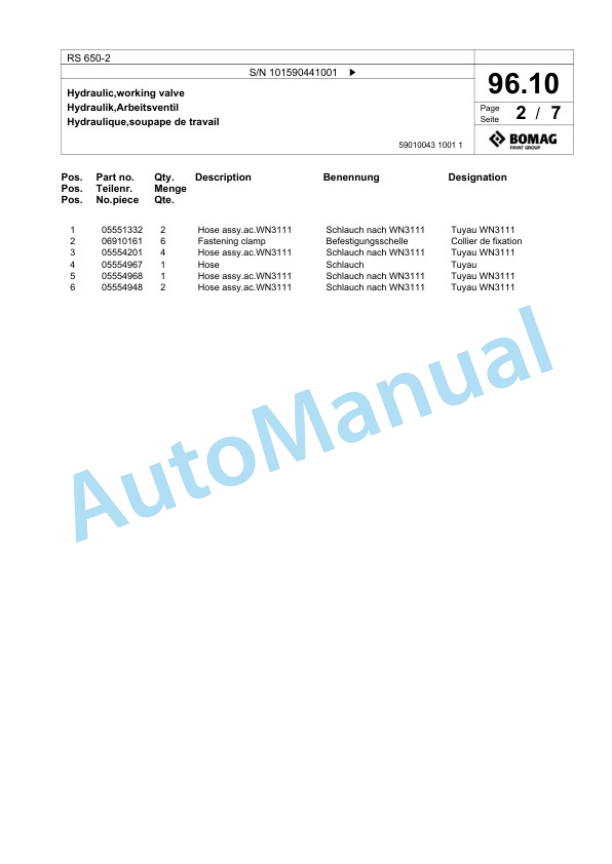 Bomag RS 650-2 Soil Stabilizier - Asphalt Recycler Spare Parts Catalogue 00826671-2