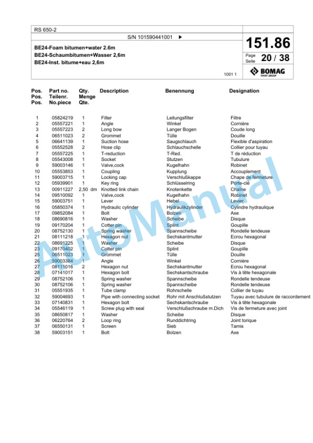 Bomag RS 650-2 Soil Stabilizier - Asphalt Recycler Spare Parts Catalogue 00826671-4