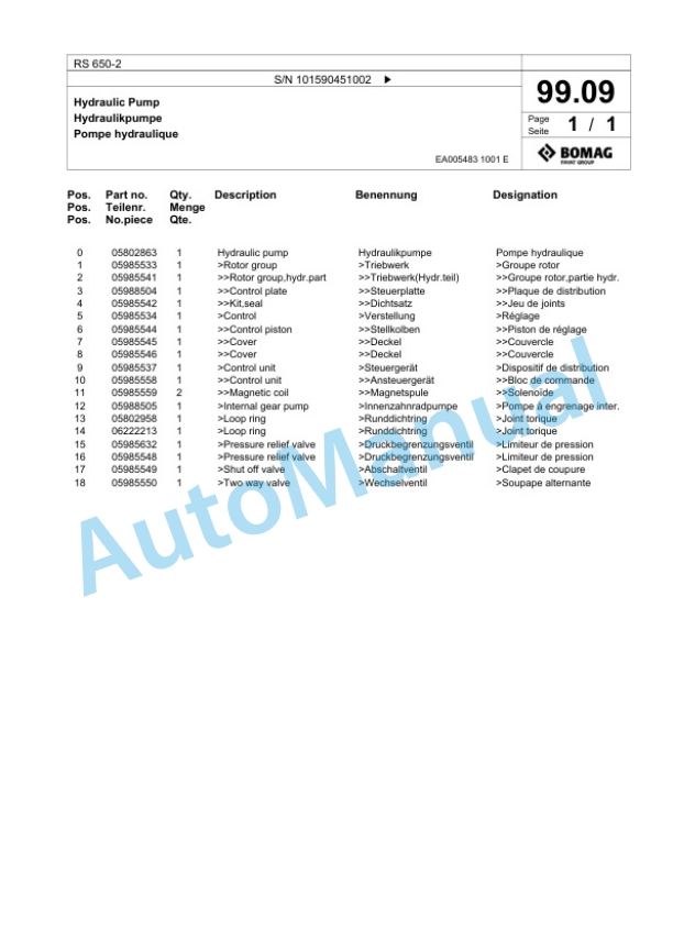 Bomag RS 650-2 Soil Stabilizier - Asphalt Recycler Spare Parts Catalogue 00826673-2