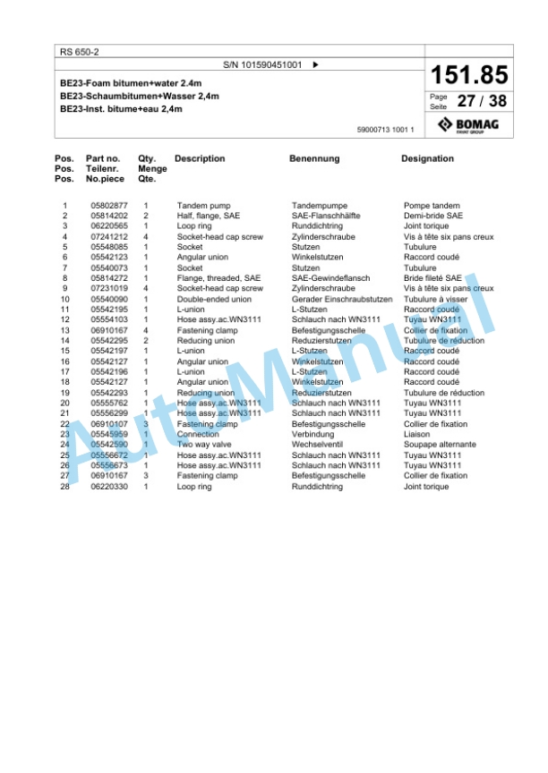 Bomag RS 650-2 Soil Stabilizier - Asphalt Recycler Spare Parts Catalogue 00826673-3