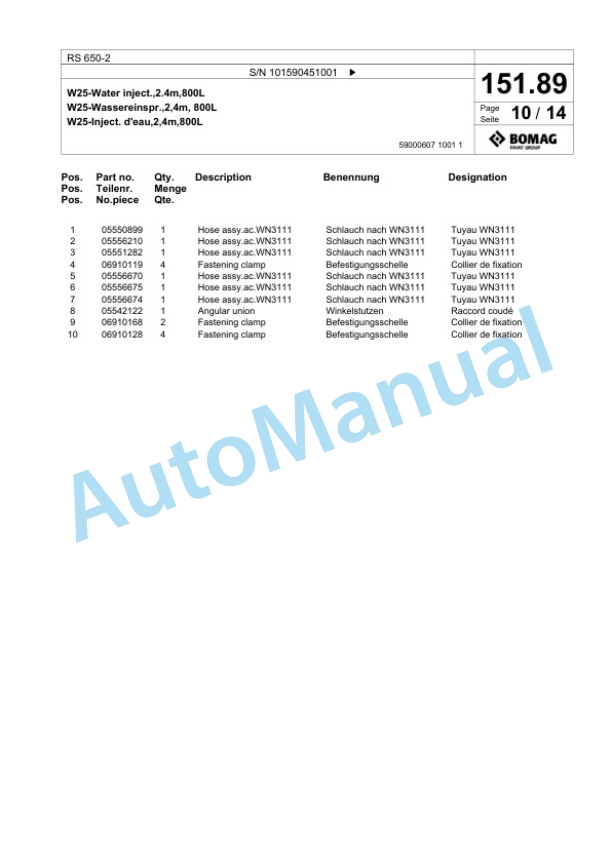 Bomag RS 650-2 Soil Stabilizier - Asphalt Recycler Spare Parts Catalogue 00826673-5