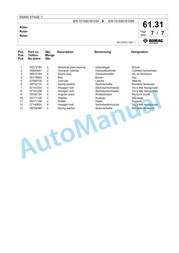Bomag RS460 STAGE V Soil Stabilizer - Asphalt Recycler Spare Parts Catalogue 00825263-2