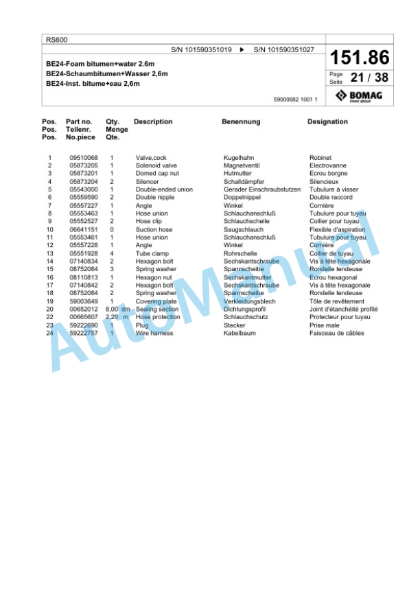 Bomag RS600 Soil Stabilizer - Asphalt Recycler Spare Parts Catalogue 00825147-3