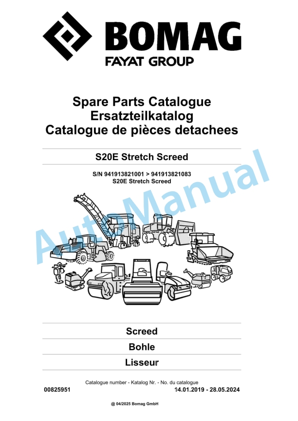 Bomag S20E Stretch Screed Spare Parts Catalogue 00825951