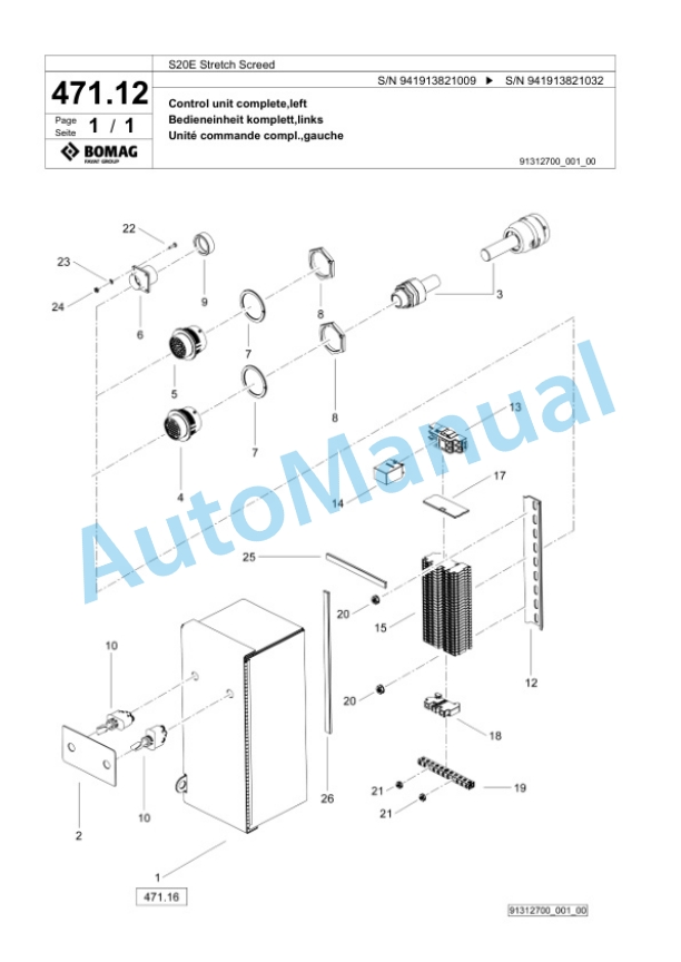 Bomag S20E Stretch Screed Spare Parts Catalogue 00825951-3