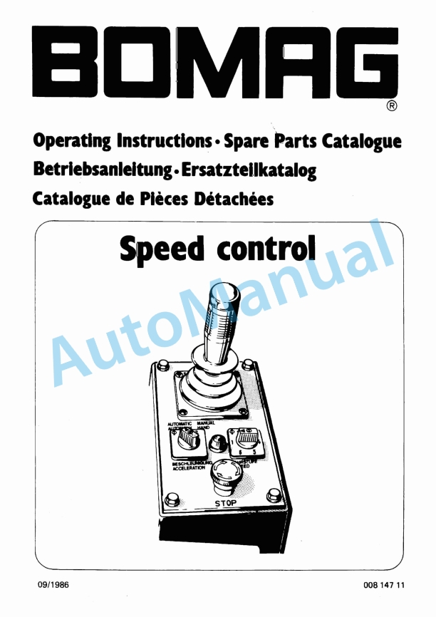 Bomag Speed Control Spare Parts Catalogue 00814711