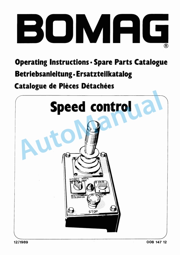 Bomag Speed Control Spare Parts Catalogue 00814712