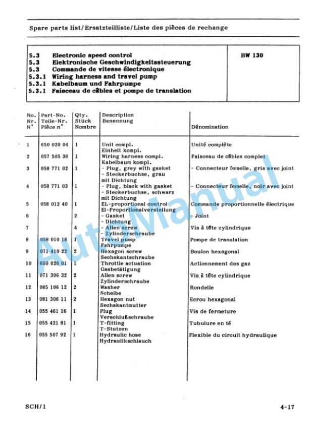 Bomag Speed Control Spare Parts Catalogue 00814712-5