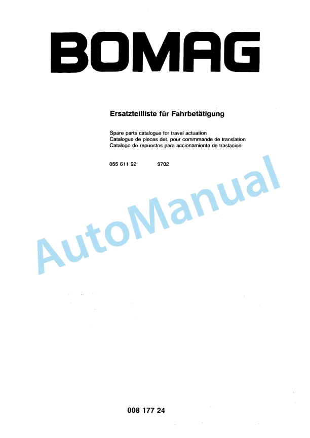 Bomag Travel Actuation Spare Parts Catalogue 00817724