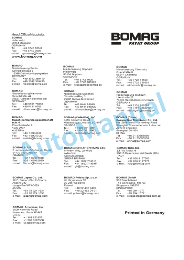 Bomag Travel Actuation Spare Parts Catalogue 00817724-4