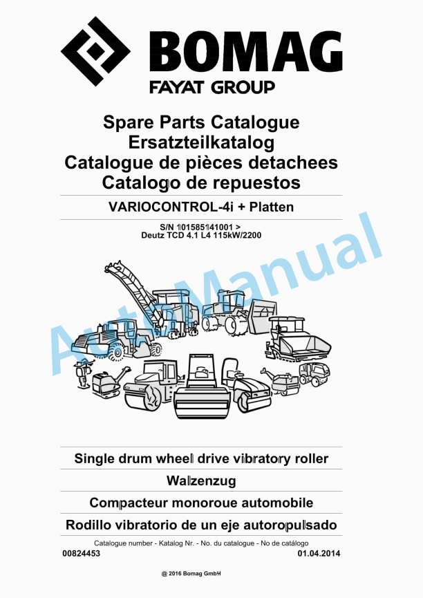 Bomag VARIOCONTROL-4i Plus Platten Single Drum Wheel Drive Vibratory Roller Spare Parts Catalogue 00824453