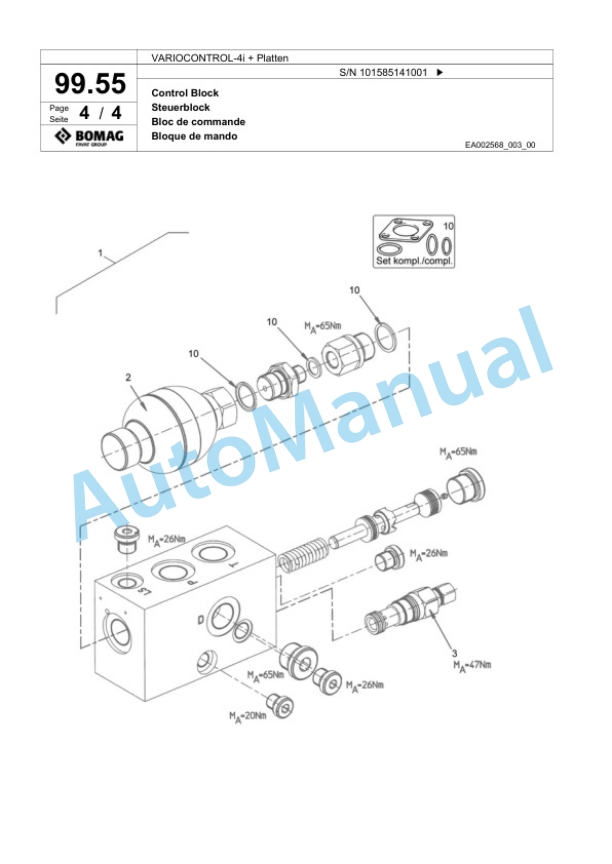 Bomag VARIOCONTROL-4i Plus Platten Single Drum Wheel Drive Vibratory Roller Spare Parts Catalogue 00824453-4