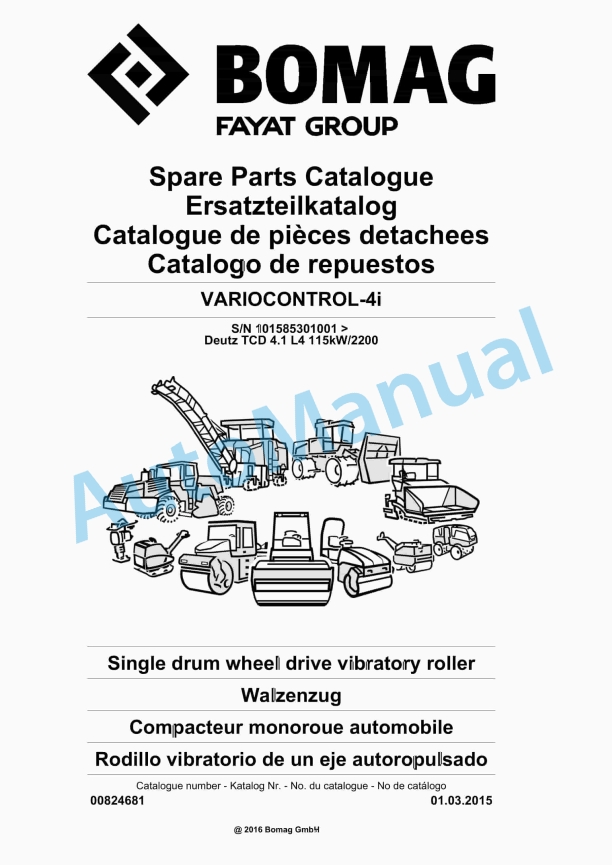 Bomag VARIOCONTROL-4i Single Drum Wheel Drive Vibratory Roller Spare Parts Catalogue 00824681