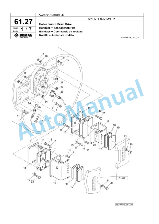 Bomag VARIOCONTROL-4i Single Drum Wheel Drive Vibratory Roller Spare Parts Catalogue 00824681-2