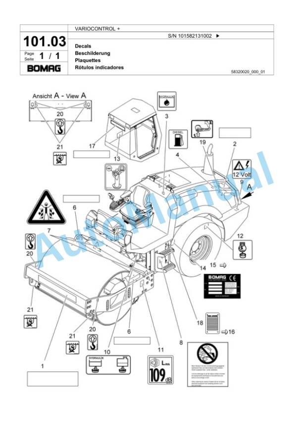 Bomag VARIOCONTROL Plus Single Drum Wheel Drive Vibratory Roller Spare Parts Catalogue 00818385-5