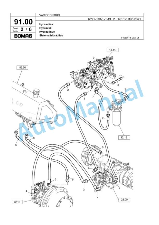 Bomag VARIOCONTROL Single Drum Wheel Drive Vibratory Roller Spare Parts Catalogue 00818383-3