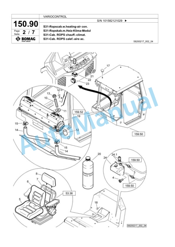 Bomag VARIOCONTROL Single Drum Wheel Drive Vibratory Roller Spare Parts Catalogue 00824151-5